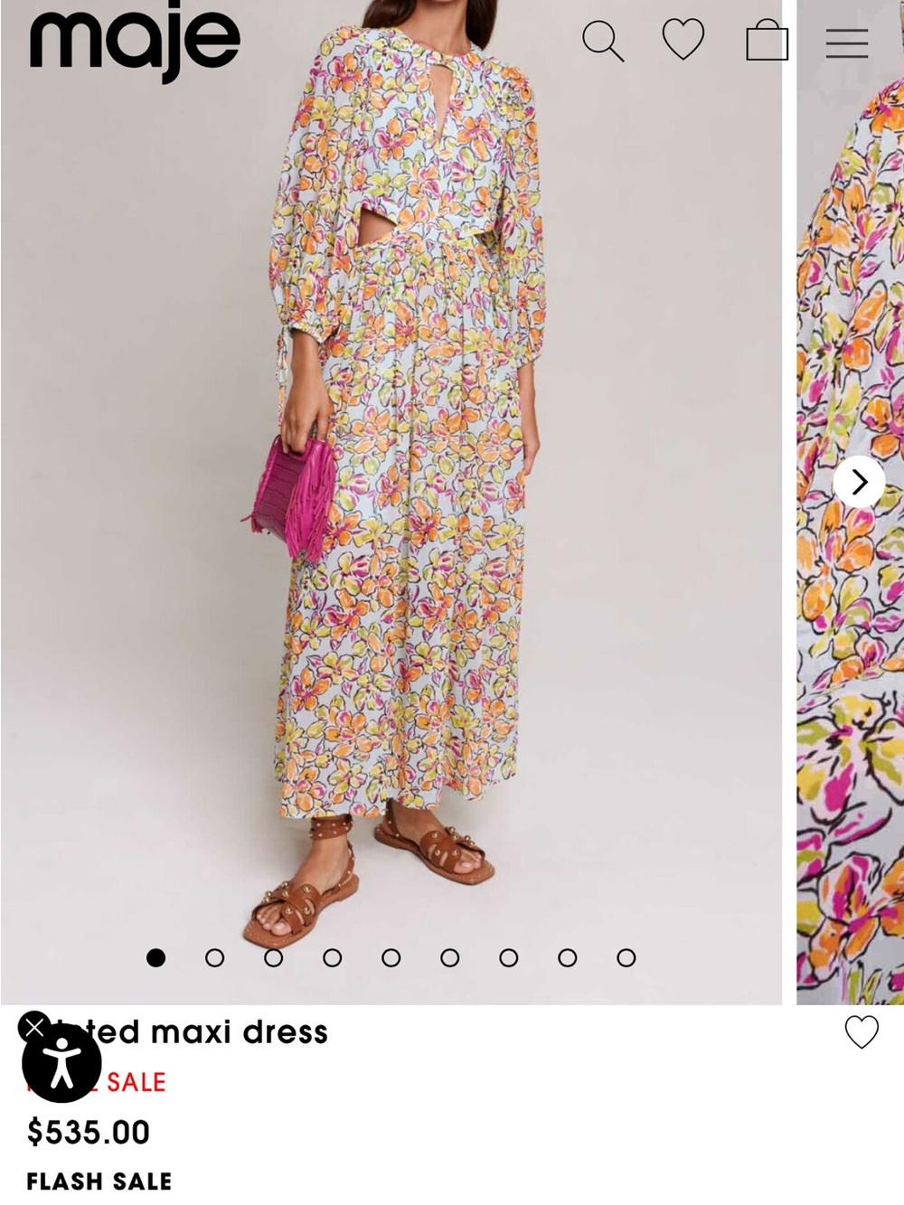 Maje Floral Cutout Maxi Dress Puff Sleeve Resort Vacation Dress XS/S - Picture 6 of 9
